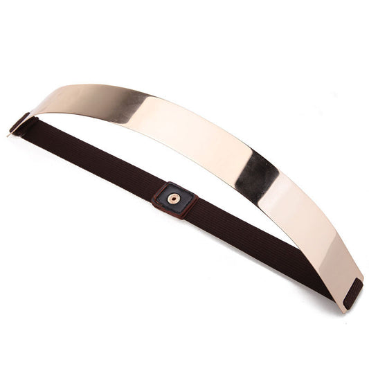 Gold Super Long Mirror Metal Simple Versatile Elastic Thin Ladies Belt