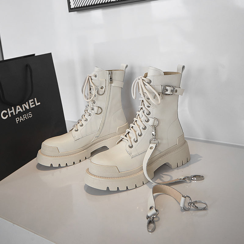 Women's Full Leather British Style Thick Sole Martin Boots