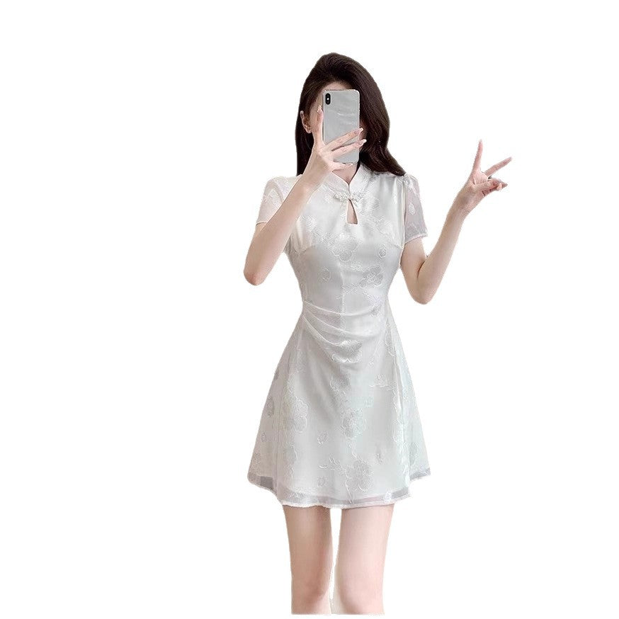 Jacquard Cheongsam Womens Waist Cinching Dress