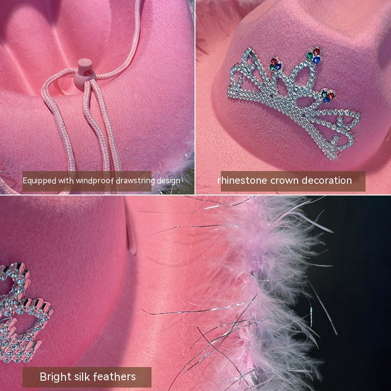 Western Denim Big Brim Sun-proof Rhinestone Crown Fedora Hat