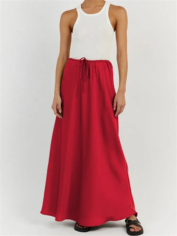 Solid Color High Waist Loose Lace-up Slim Skirt