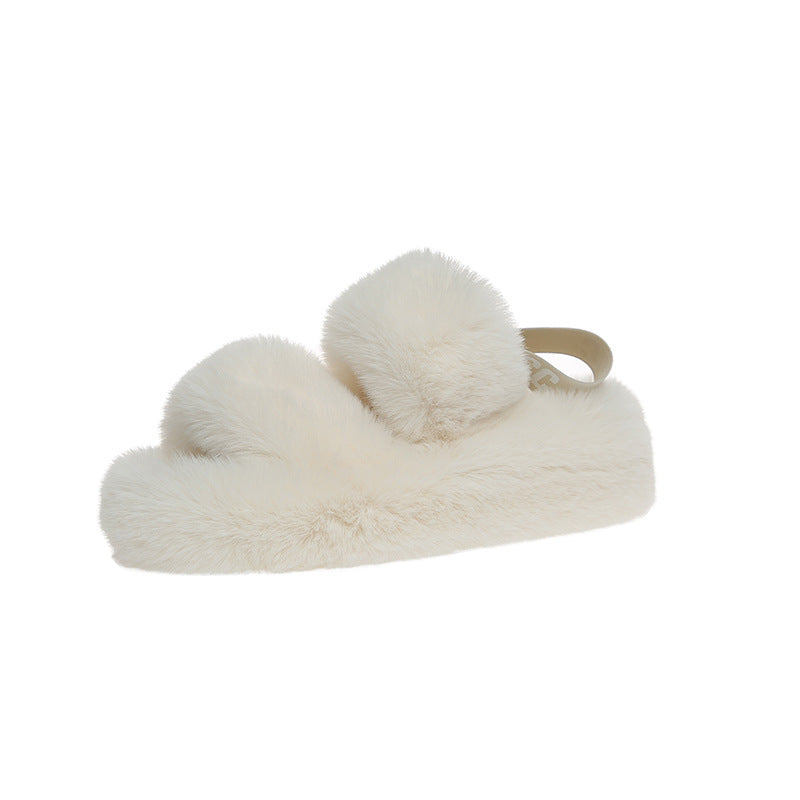 Flat Casual Thick-soled One-word Plush Drag Women's Shoes