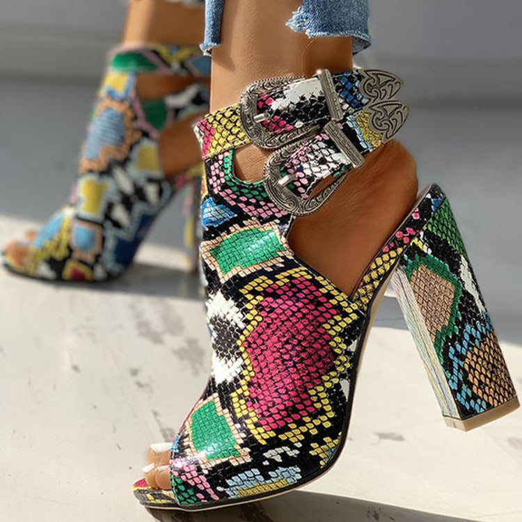 Large Size Female Sandals With High Thick Heels Behind Fish Mouth