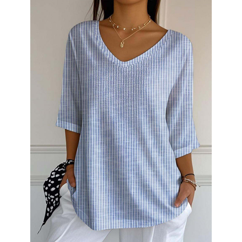 New 3D Printed Women's European And American Fashion Floral V-neck Shirt Top