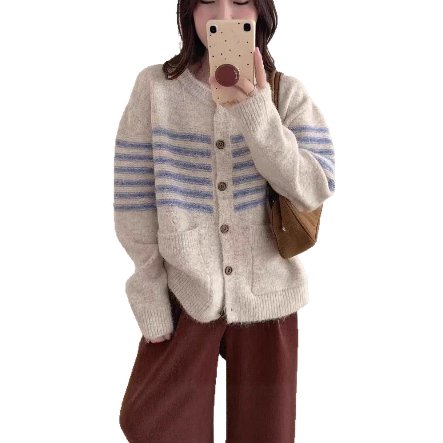 Vintage Stripe Versatile Knitted Cardigan Korean Style