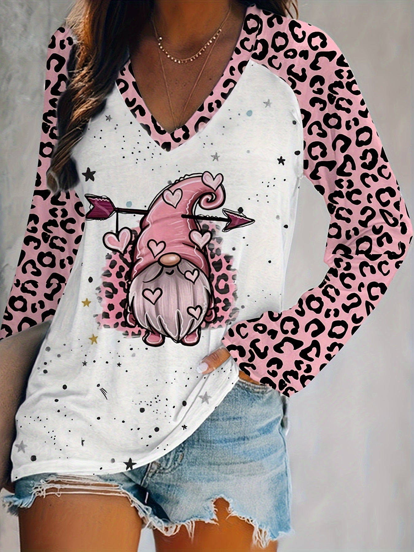 Plus Size Women's Printed Holiday Long Sleeve T-shirt