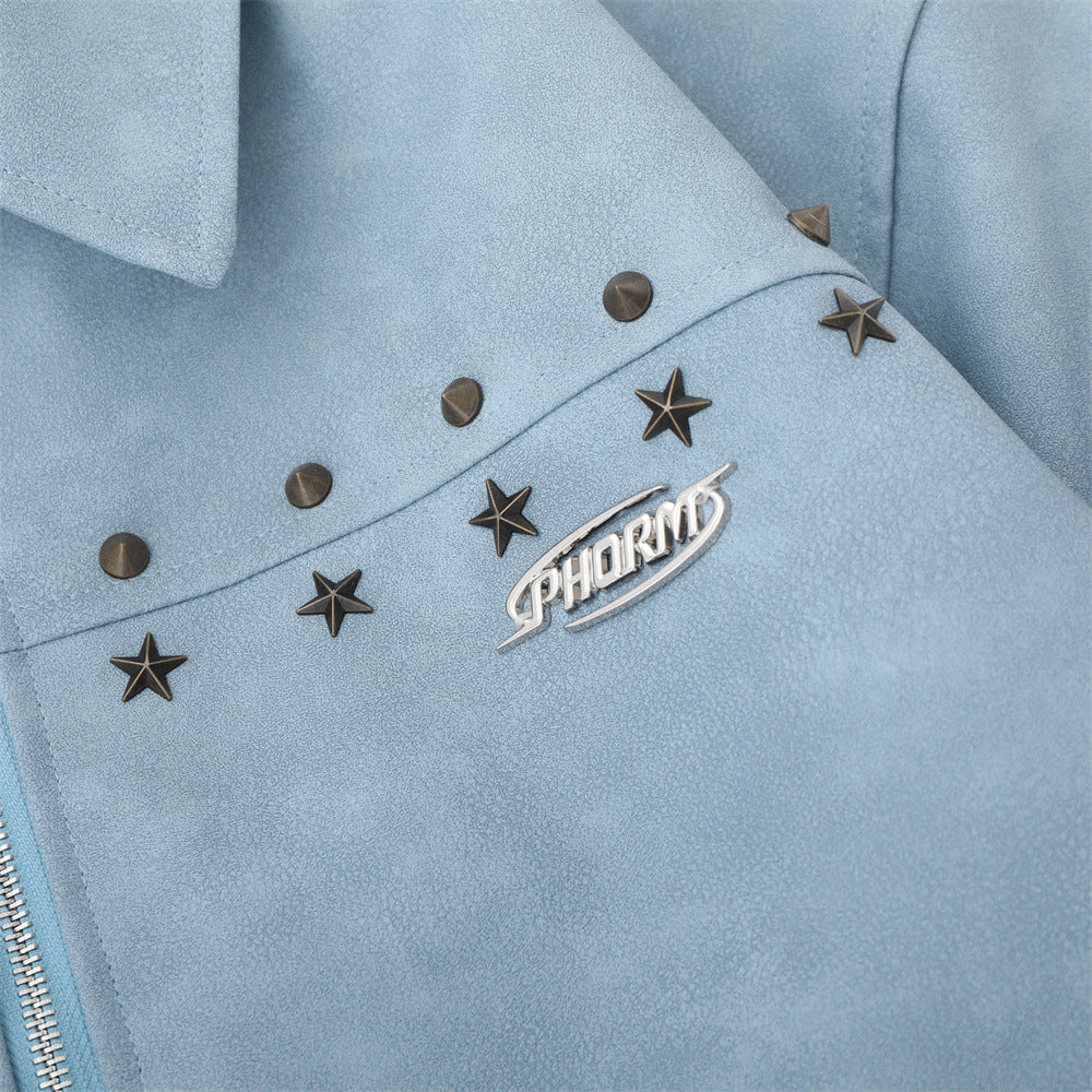Retro Design Metal Decorative Loose Lapels PU Leather Jacket