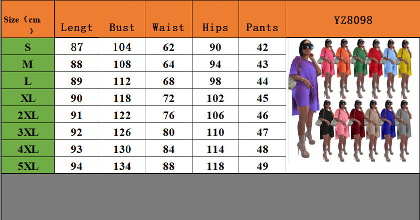 Amazon Hot Summer Short Sleeve Suit European And American Solid Color Mid-length Split Short Sleeve Shorts Suit