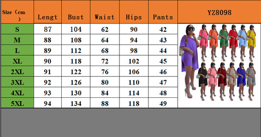 Amazon Hot Summer Short Sleeve Suit European And American Solid Color Mid-length Split Short Sleeve Shorts Suit
