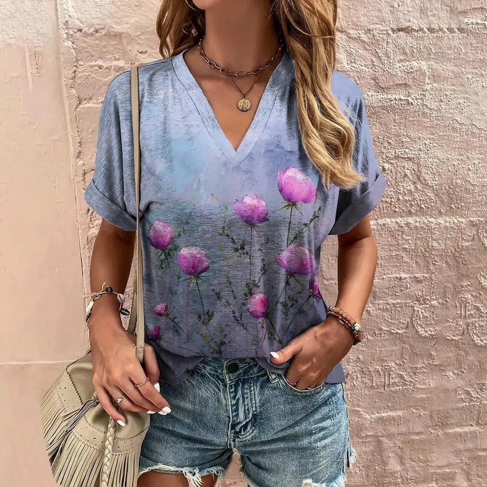 V-neck Fashion Shirt Summer Casual Clothes Over Plus Size T-shirt
