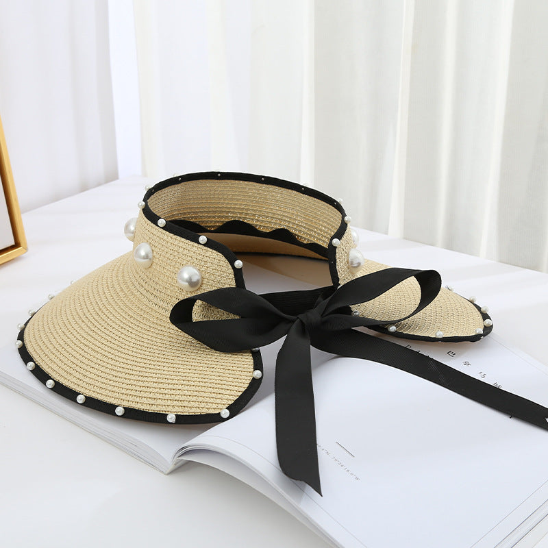 Sweet Pearl Sunshade Large Brim Sky Top Foldable Straw Hat
