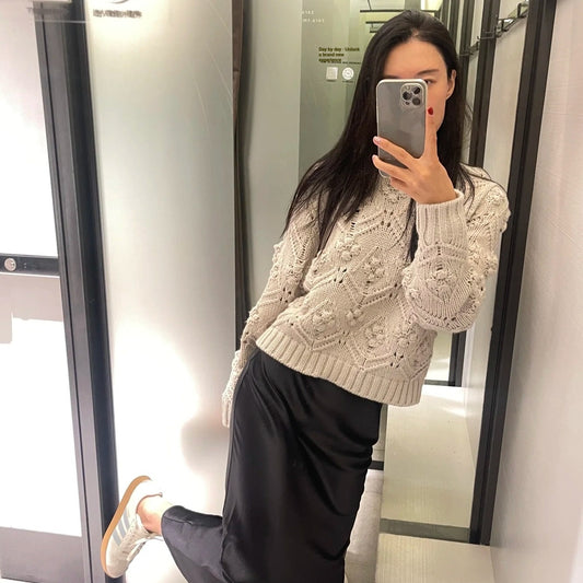 Women's Fashion Hollowed-out Round Neck Knitted Sweater