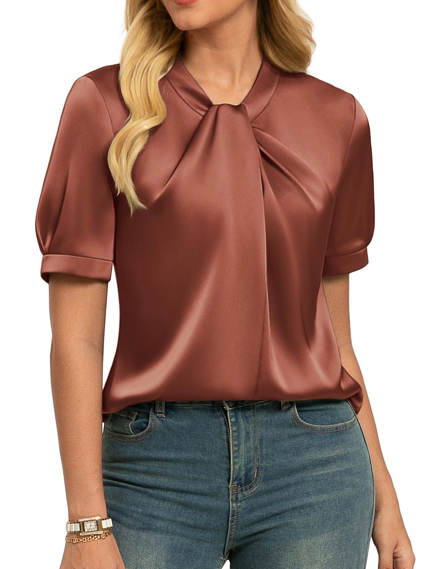 Short-sleeve Satin Shirt Business Casual