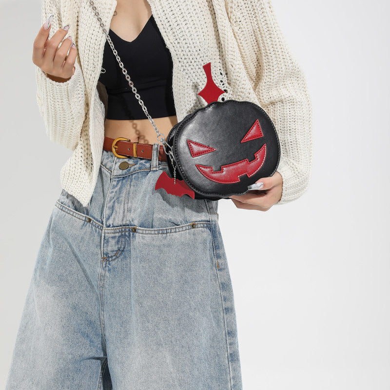 Contrast Color Cartoon Funny Pumpkin Crossbody Shoulder Bag