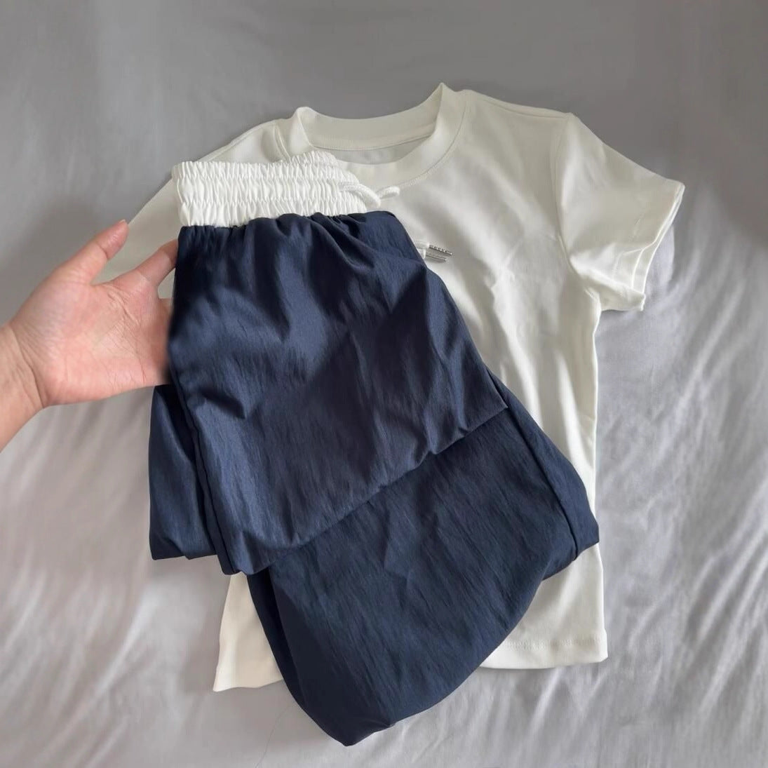 Navy Blue T-shirt With Contrasting Color Patchwork