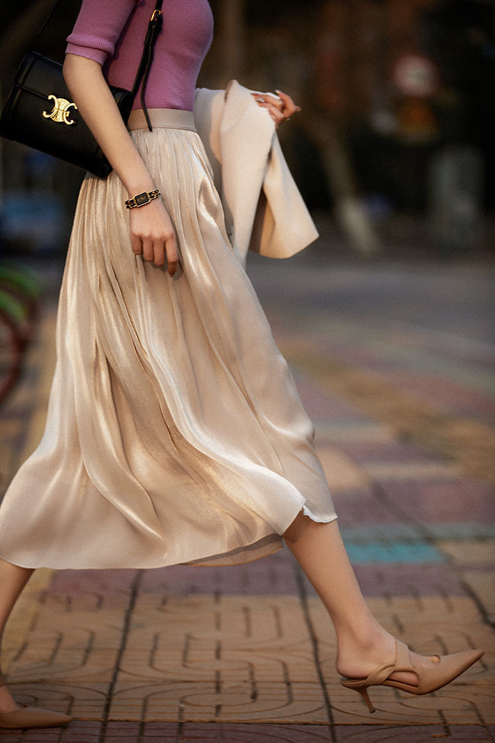 Solid Color Glossy Texture Skirt For Women