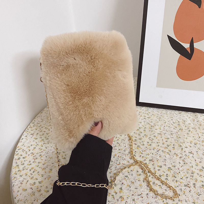 Women's Fashion Plush Pearl Chain Shoulder Messenger Bag