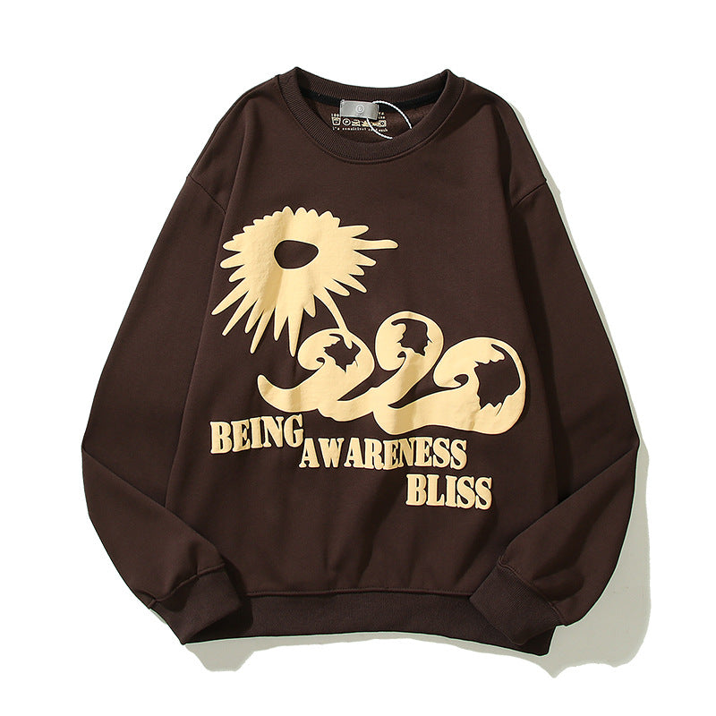 Hip Hop Foam Letter Crew Neck Sweatshirt Afslappet