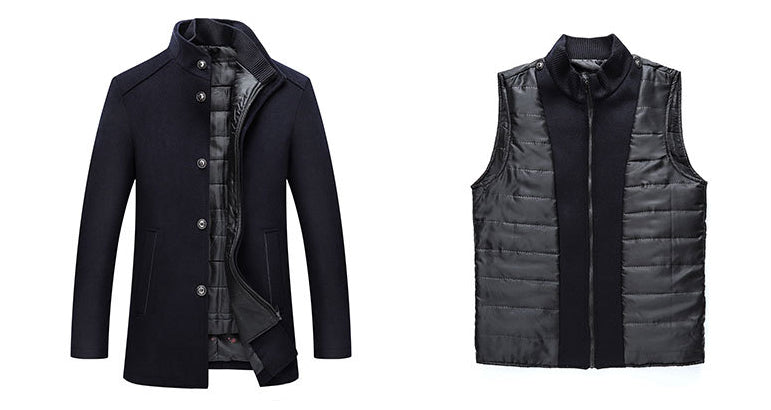 Solid Color Casual Men's Coat Woolen Overcoat