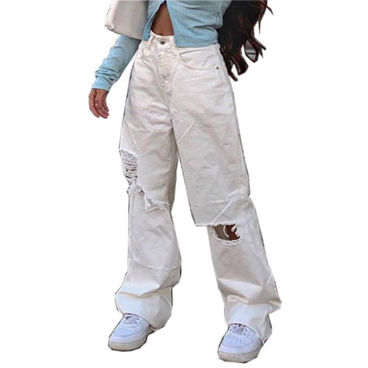 Women's trousers with holes showing thin