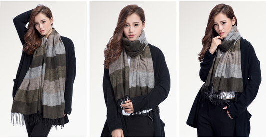 Cashmere striped checked shawl