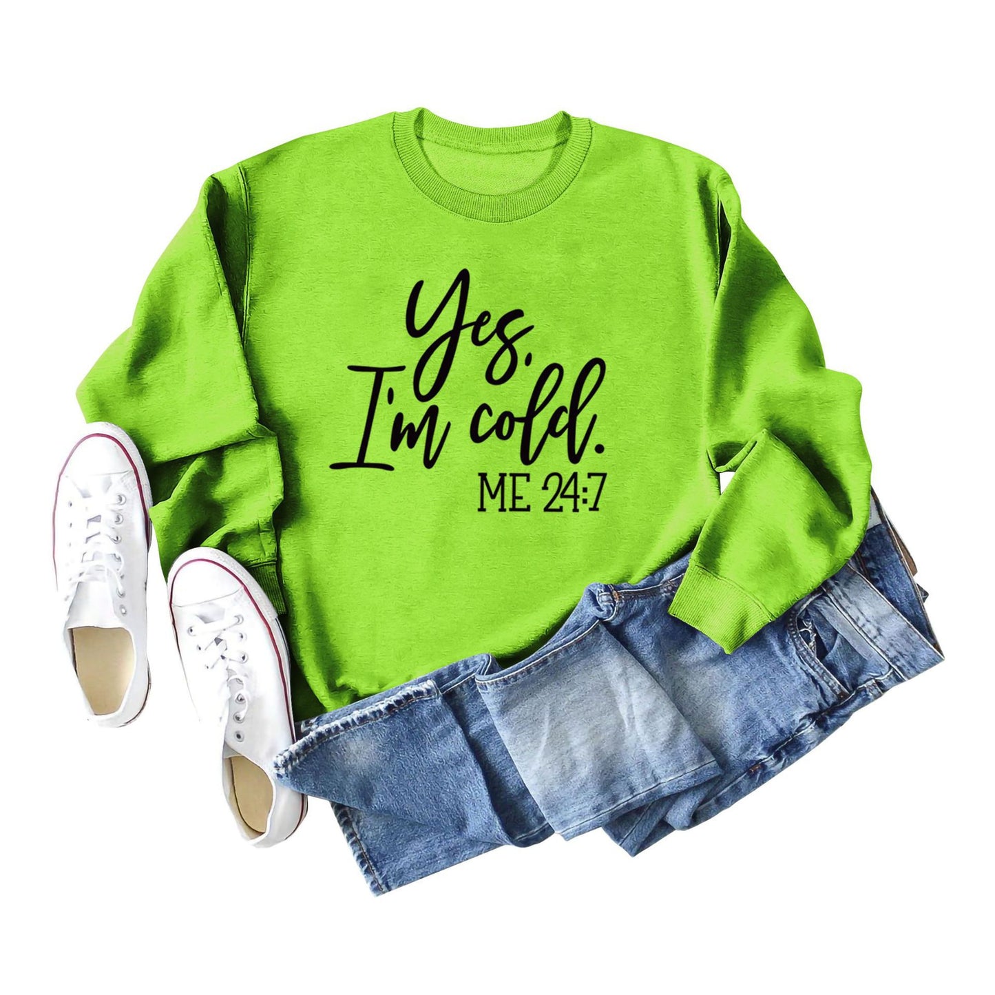 Sweatshirt med Bogstavprint, Rund Hals, Bomuld, Retro Fashion til Kvinder