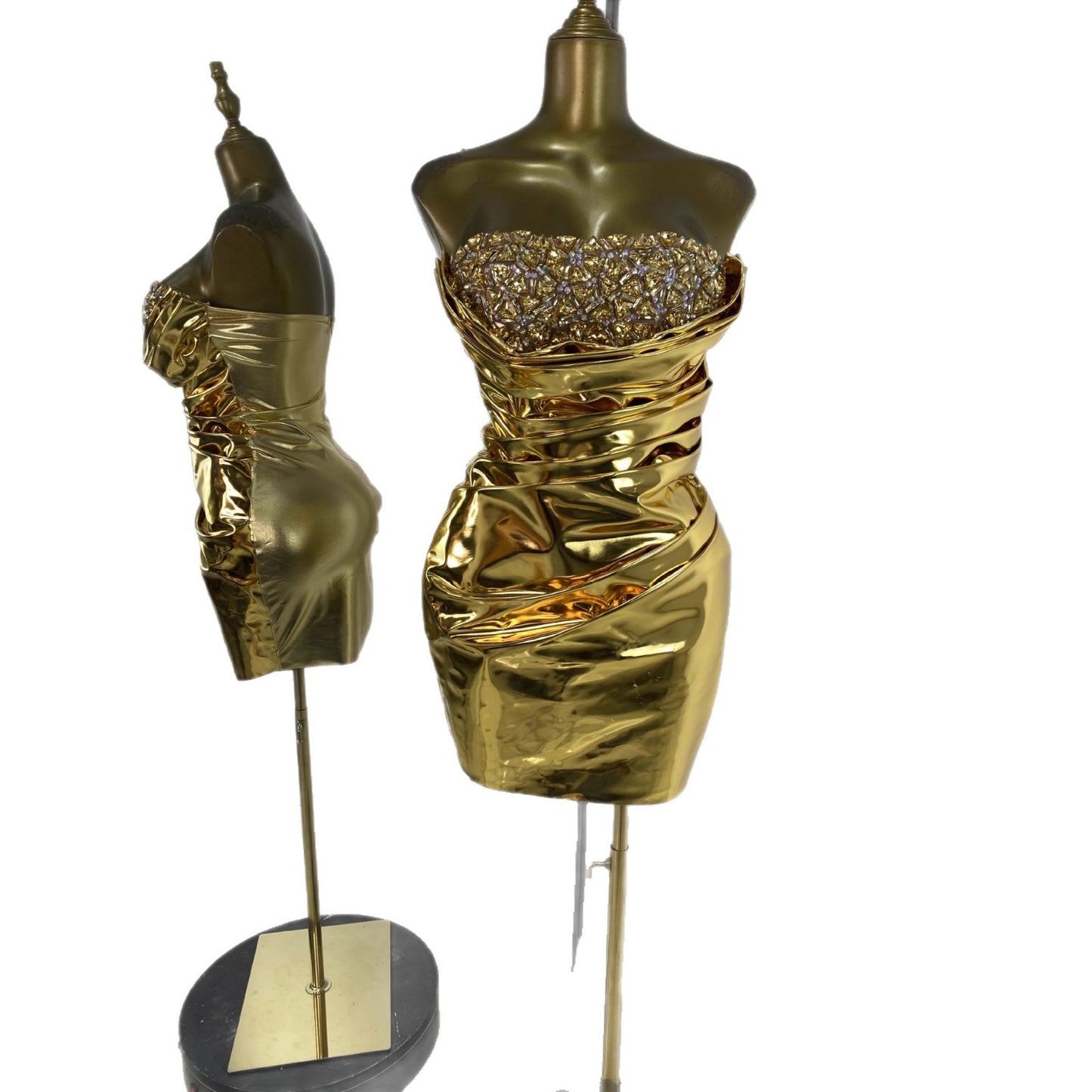 Guldfarvet Glossy Rhinstensbesat Light-luxury Bodycon Nederdel i Europæisk og Amerikansk Stil