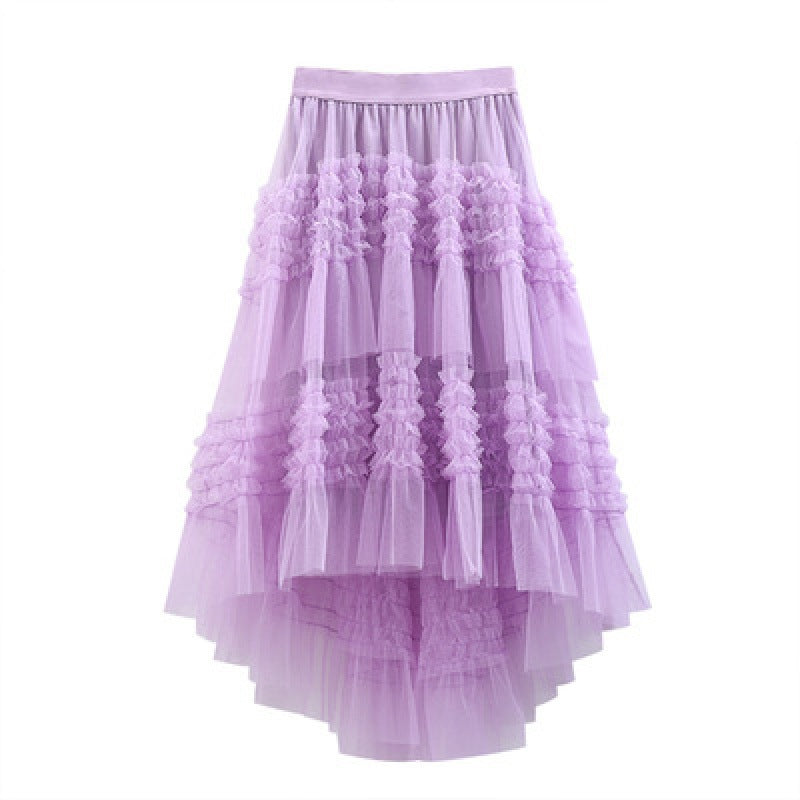 Irregular Fashion Solid Color Mesh Skirt