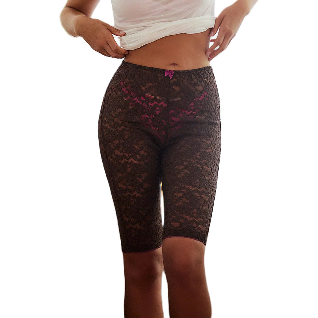 Womens Summer Suspender Lace See Through Sports Shorts