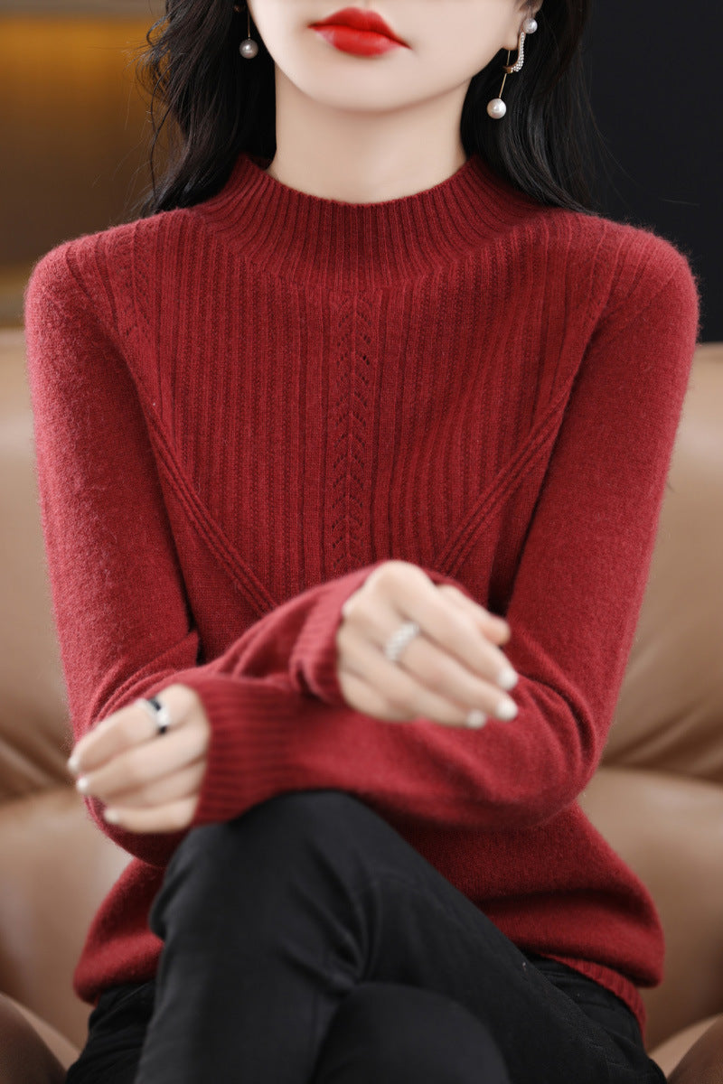 Front Line Færdiglavet Tøj Uld Halv Turtleneck Udhulet Sweater Underdel Top