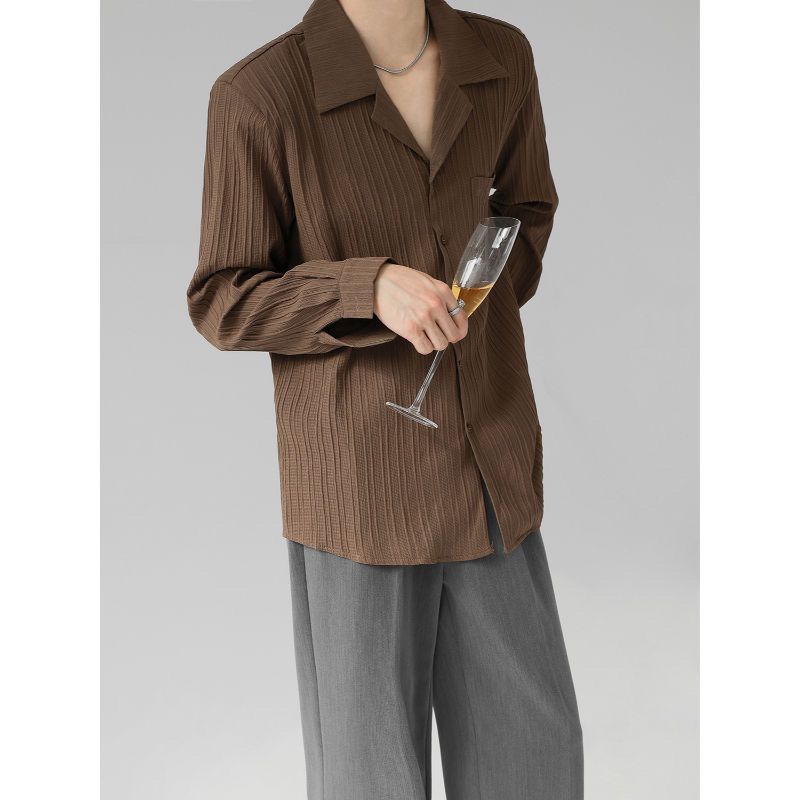 Draping Cuban Collar Loose Shirt All-match Texture