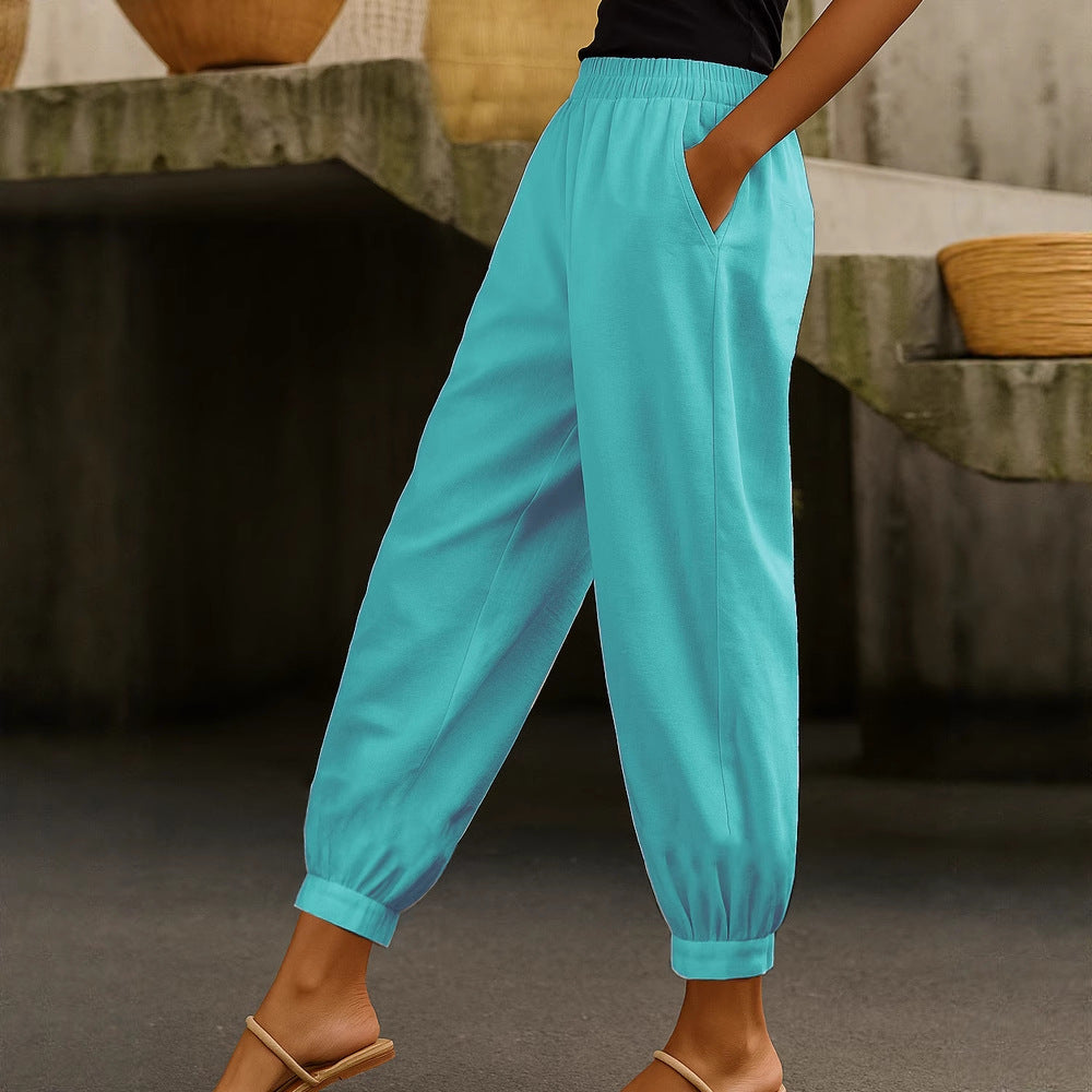 Stylish Casual Everyday Skinny Pants With Side Pockets And Elastic Waist