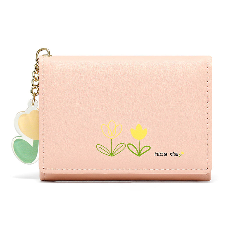 Simple And Cute Cartoon Student Folding Pu Wallet