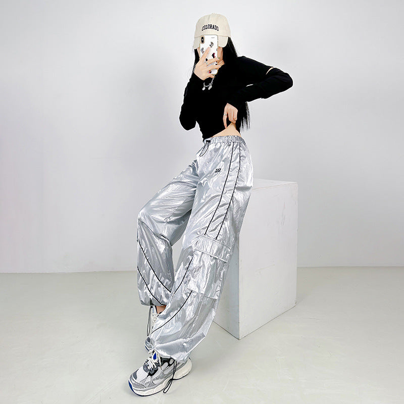 Silver Shiny Surface Pocket Overalls