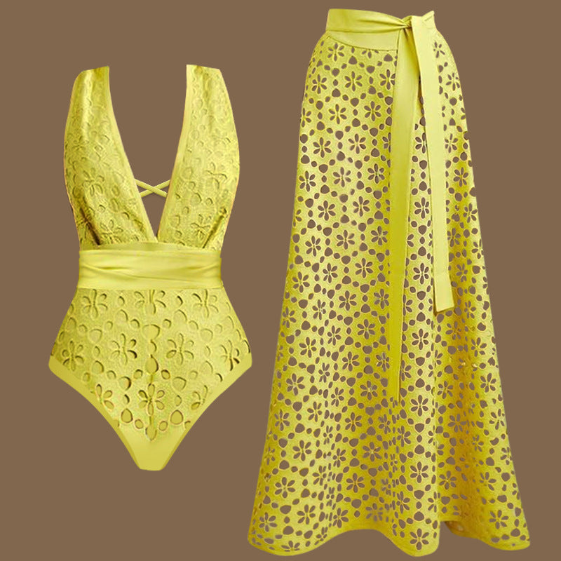 Womens Fashionable Sexy Hollowed-Out Bodysuit Set For Women