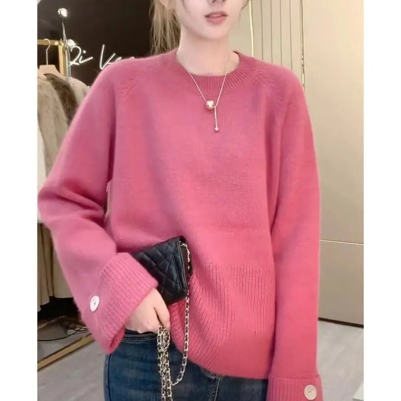 Round Neck Sweater Thickened Base Knitwear Loose Top