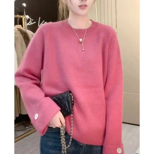 Round Neck Sweater Thickened Base Knitwear Loose Top