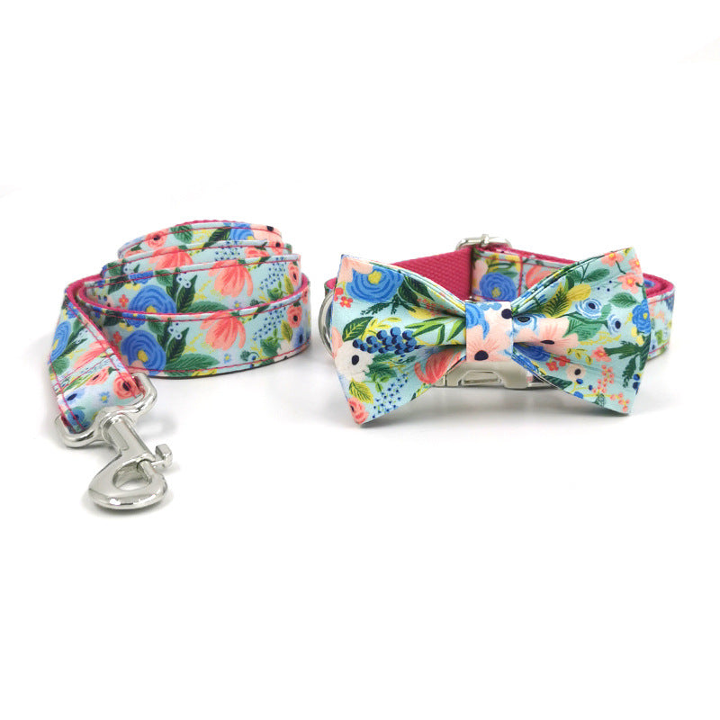 Printed Big Dog Leash Collar Pet Collar Bow Tie Suit