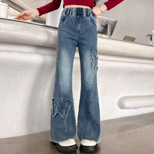 Girls' Casual Stretch All-match Denim Trousers