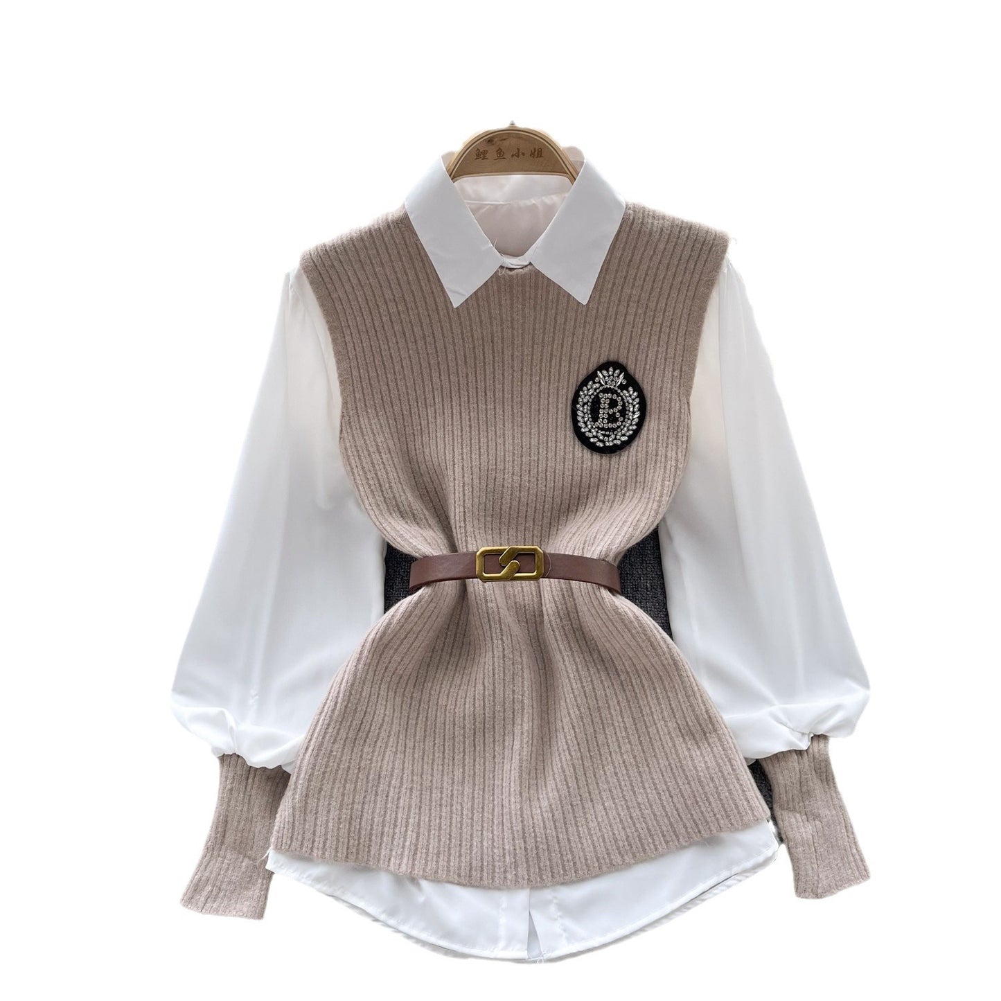 Loose Long Sleeves Shirt Knitted Vest High-grade Light Luxury Socialite Suit
