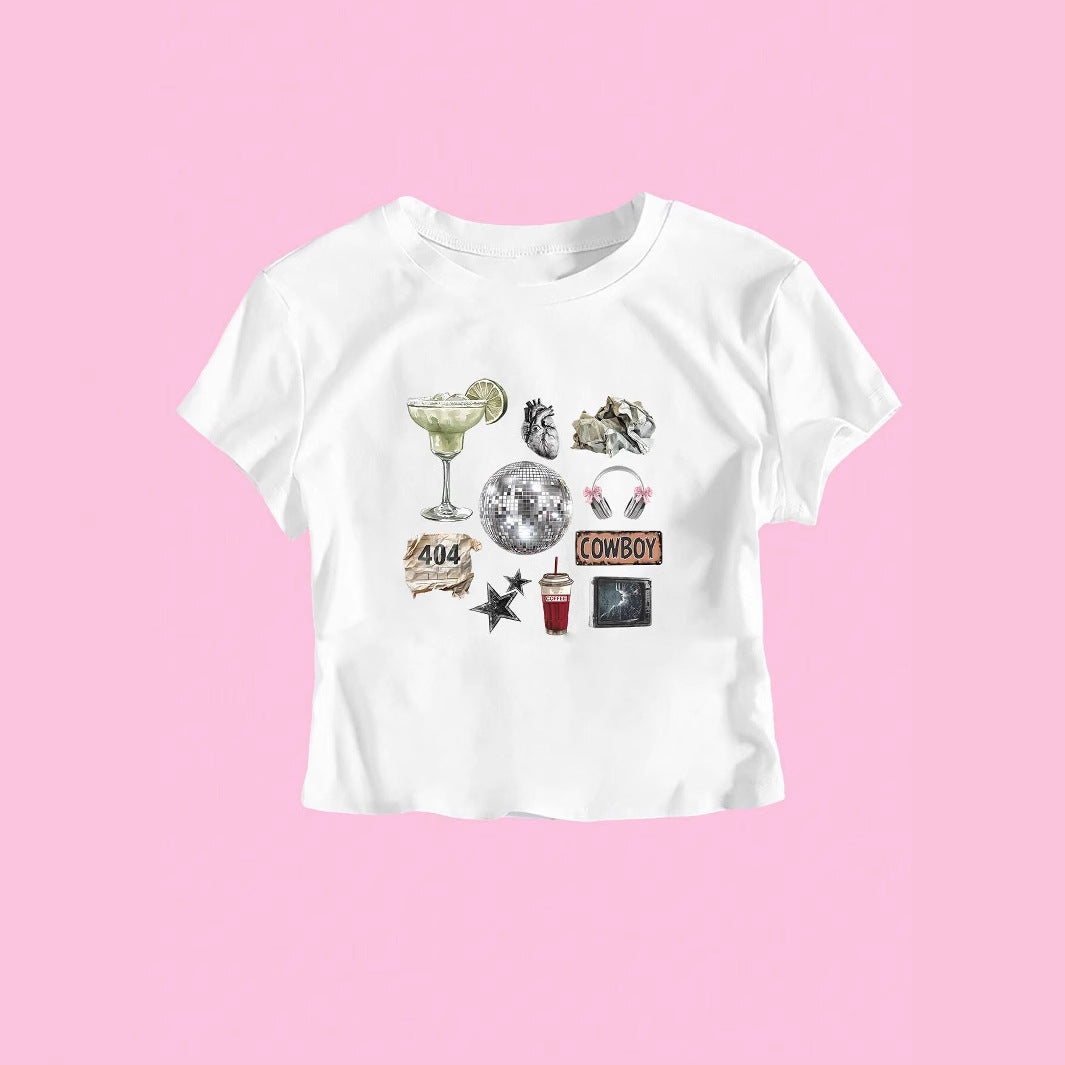 Womens Summer Casual T-Shirt With Metal Ball And Letter Print