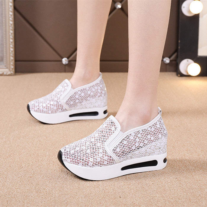 Casual Slip-on High-heeled Loafers Platform-soled Women's Shoes