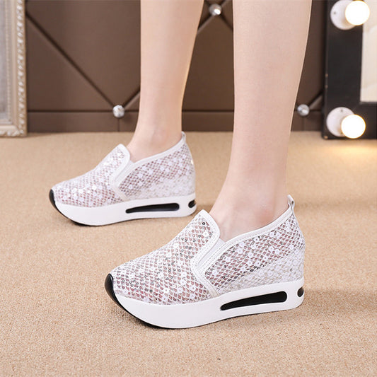 Casual Slip-on High-heeled Loafers Platform-soled Women's Shoes