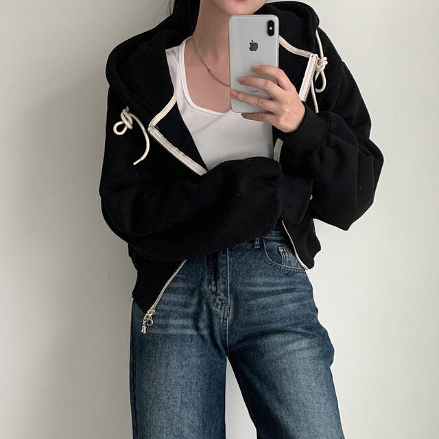 All-match Commute Hooded Zipper Sweatshirt Jacket