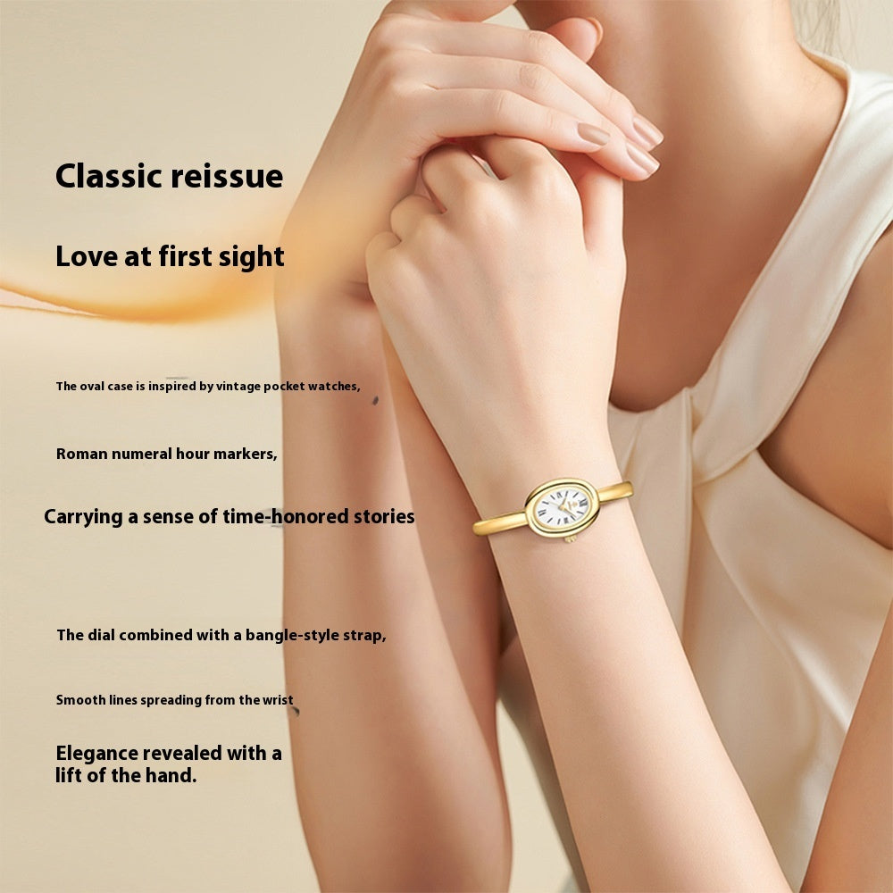 Dame multifunktionelt ovalt retro quartz-ur
