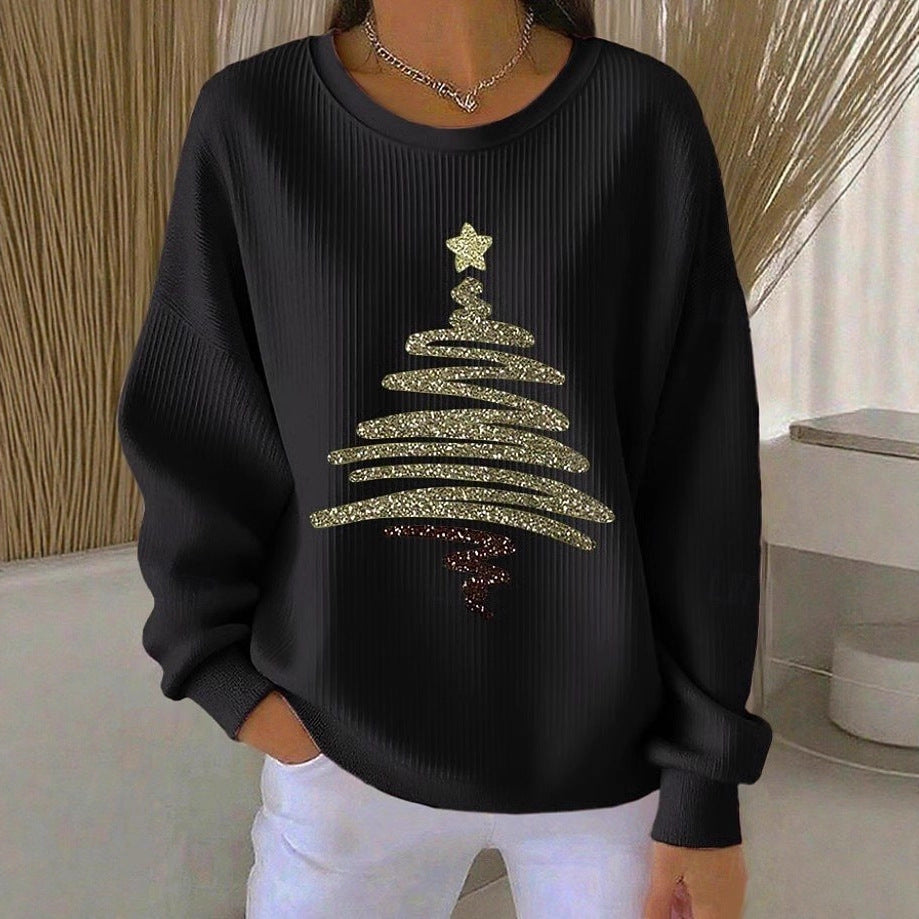 Womens 3D Christmas Tree-Print Corduroy Hoodie