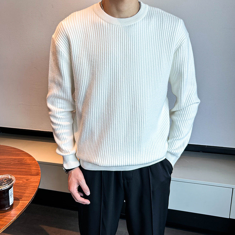Let Modne Mænds Ribstrikkede Rundhalsede Sweater Til Efterår Og Vinter
