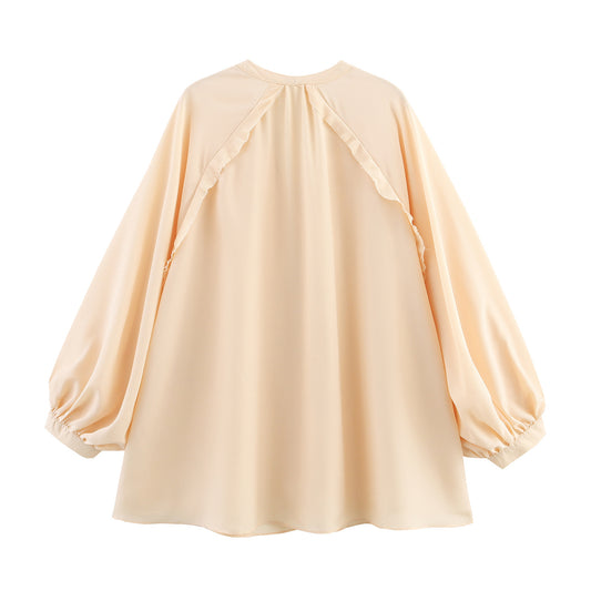 V-neck Loose Draping Long Sleeve Shirt