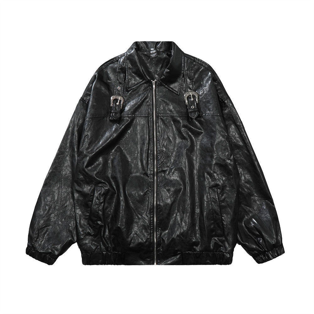 Trendy Brand Handsome Biker's Leather Jacket Men's Spring And Autumn