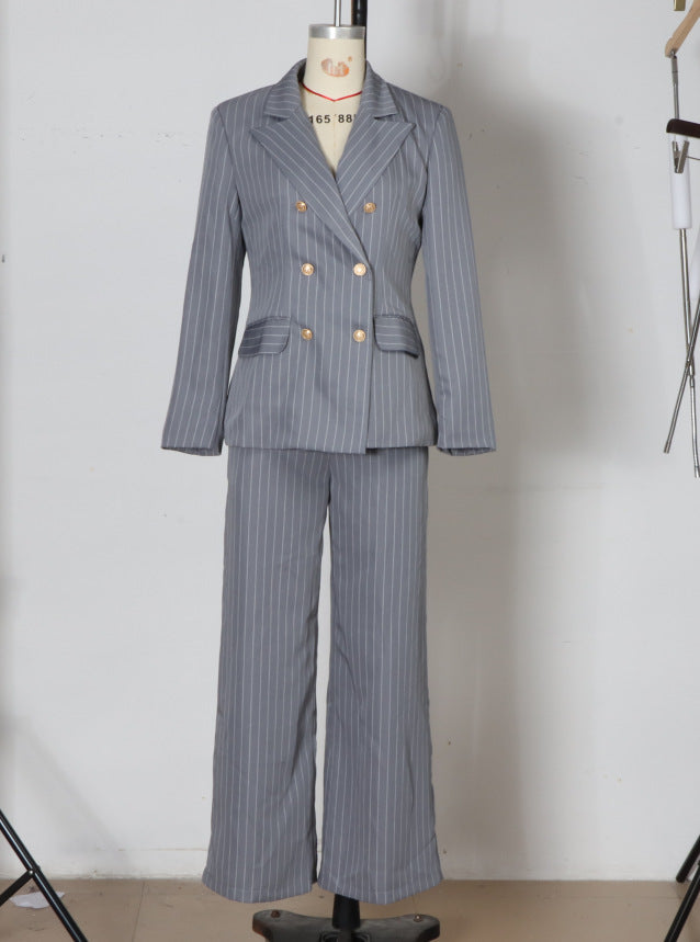Womens Fashionable Minimalist-Line Double-Breasted Blazer Suit